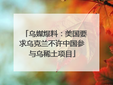 乌媒爆料：美国要求乌克兰不许中国参与乌稀土项目